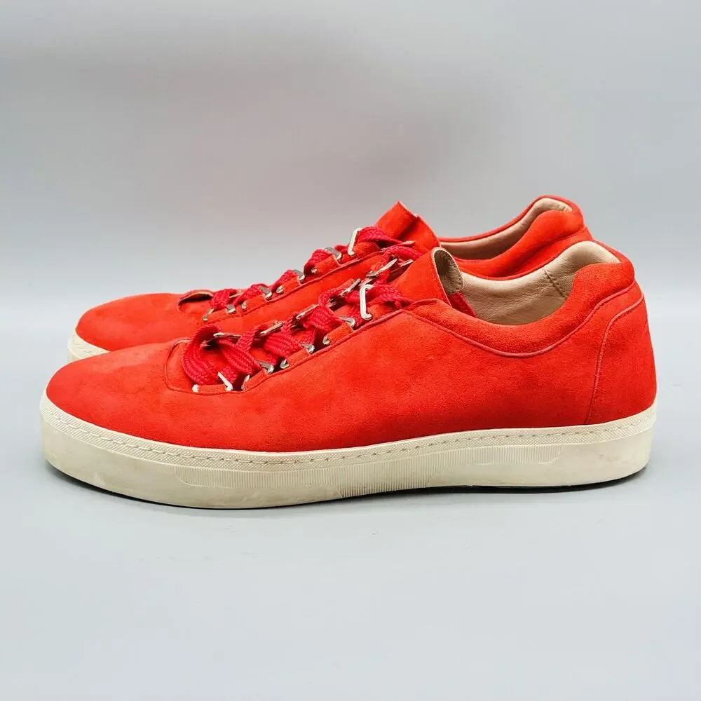 Stuart Weitzman Shoes Womens 8 Orange Suede Low Top Comfort Lace Up Sneakers